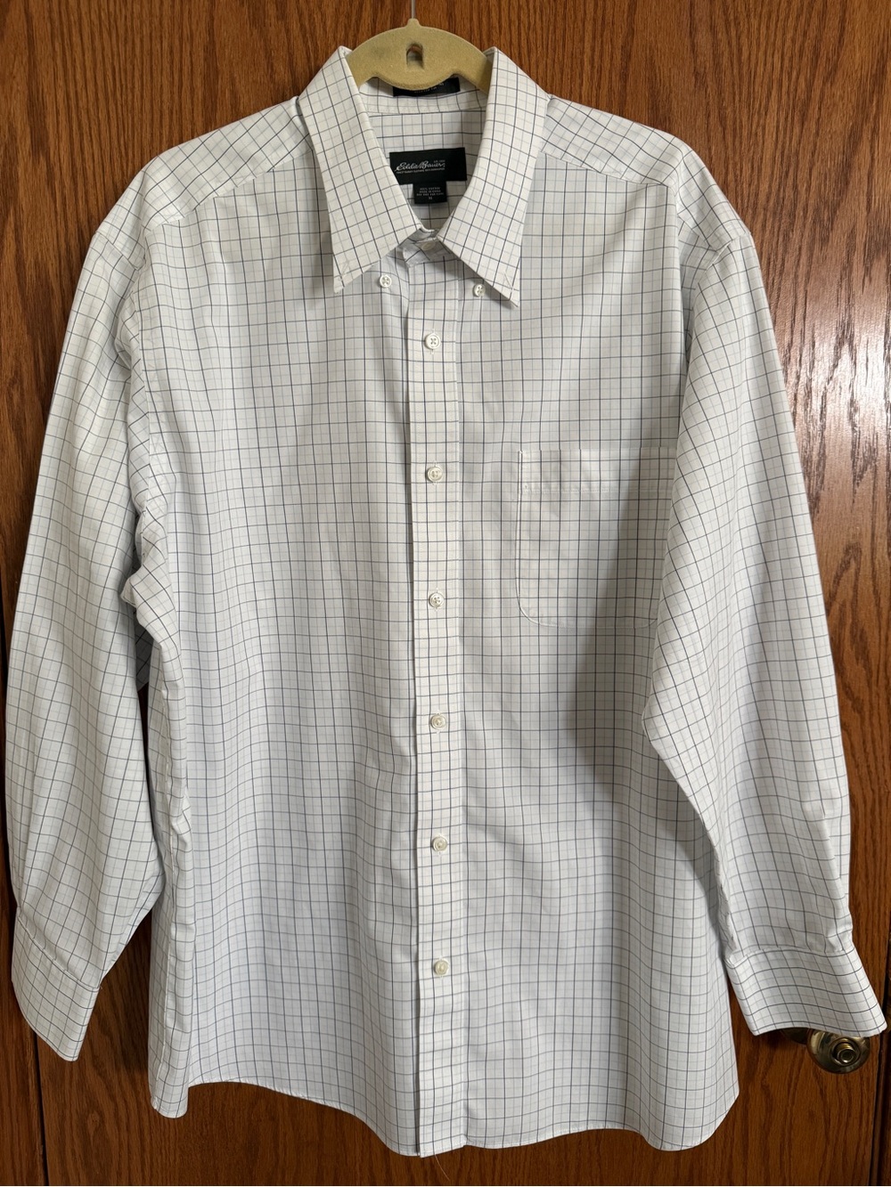 Eddie Bauer White with Blue Plaid Button Front Long Sleeves Cotton Men's Size XL